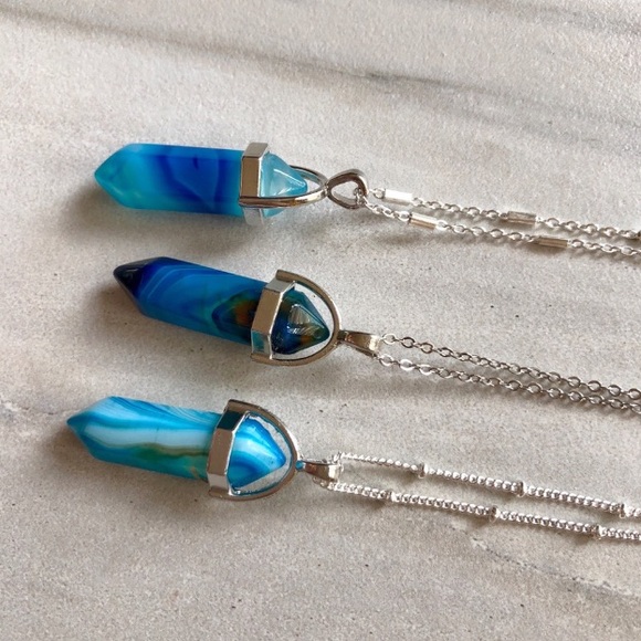 💎 Boho Natural Blue Agate Crystal Necklace - Picture 3 of 8